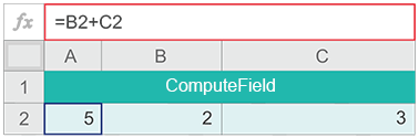 Illustration of Excel cell via Computefield. Example of a range of cells B1:C4 that forms a produce table.